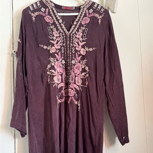Johnny Was Purple Tunic with Pink Embroidery